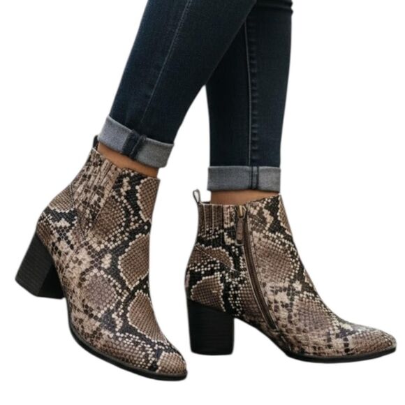 Blondo Boots Womens Size 7.5 Brown Snake Print Waterproof Ankle Booties Zip - Picture 1 of 11